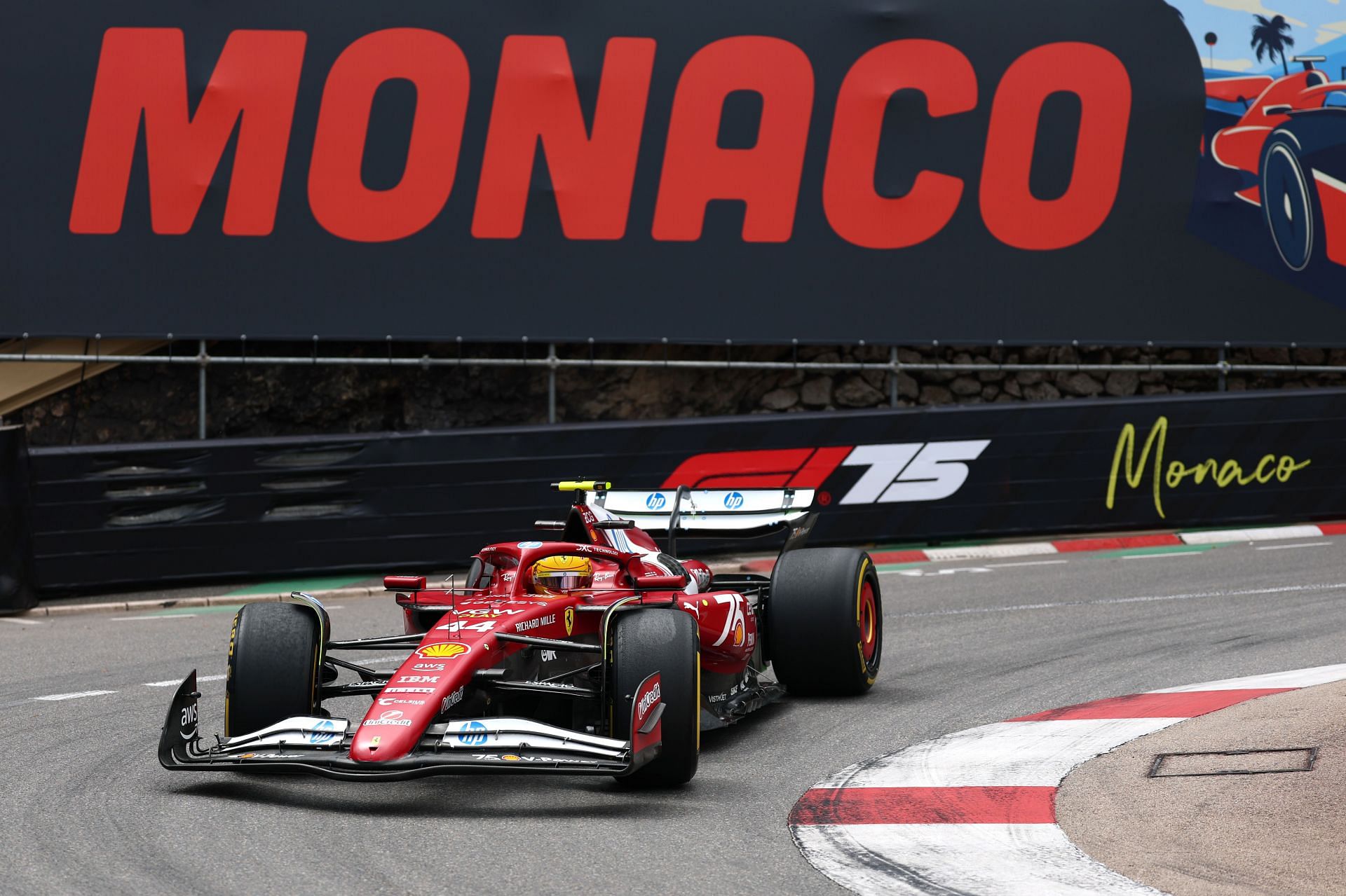 Lewis Hamilton's #44 Ferrari during FP1 - 2025 Monaco Grand Prix - Source: Getty